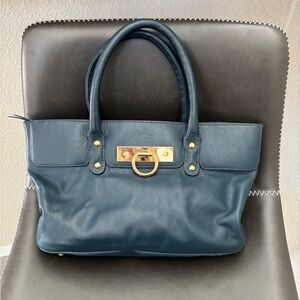 Onna Ehrlich Elegant Blue Leather Tote Bag